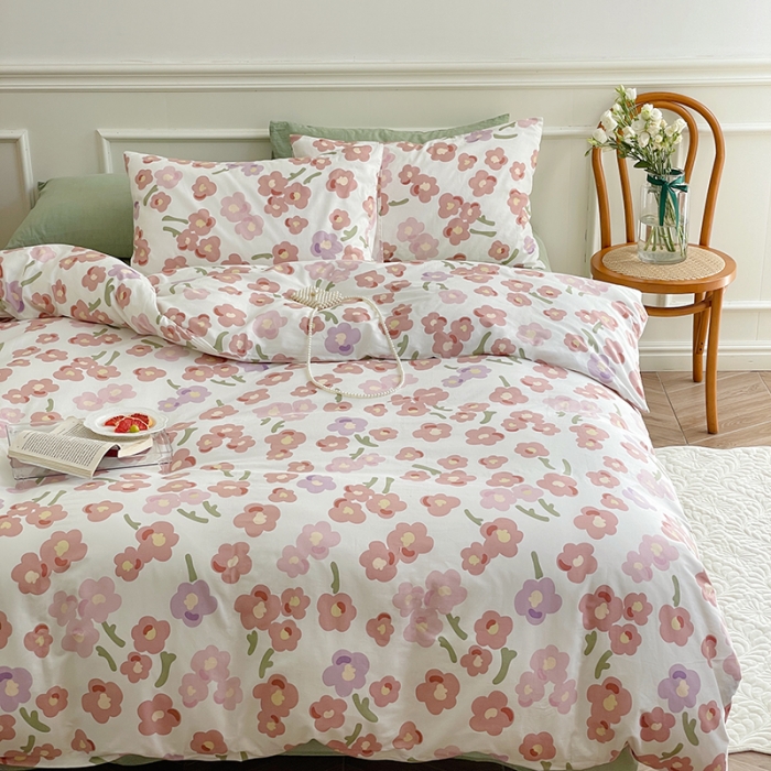 91家纺网 家纺一手货源 找家纺 昔可家纺 2022新款仙女风全棉爱丽丝系列印花四件套 甜尼粉花