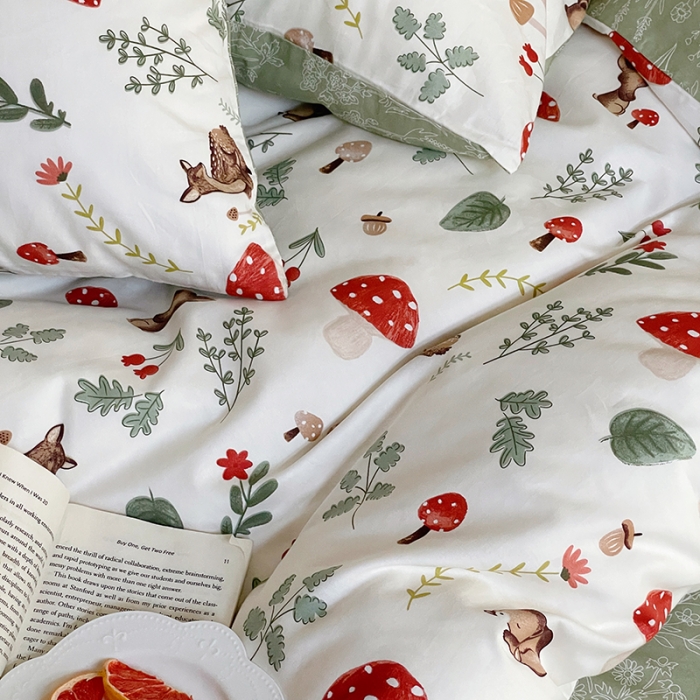 91家纺网 家纺一手货源 找家纺 昔可家纺 2022新款仙女风全棉爱丽丝系列印花四件套 小鹿遇险记