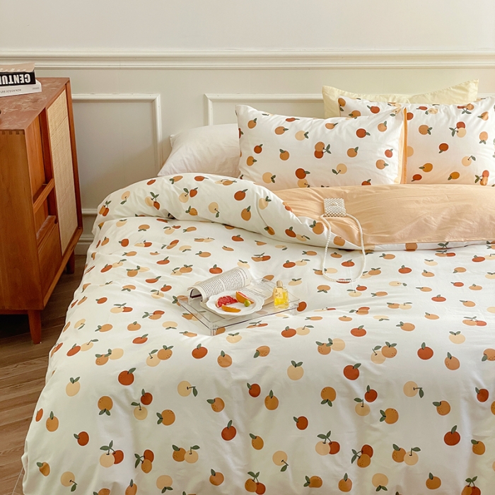 91家纺网 家纺一手货源 找家纺 昔可家纺 2022新款仙女风全棉爱丽丝系列印花四件套 小蜜橘