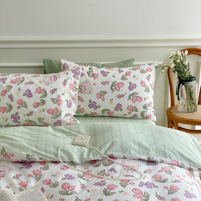 91家纺网 家纺一手货源 找家纺 昔可家纺 2022新款仙女风全棉爱丽丝系列印花四件套 熊熊花园