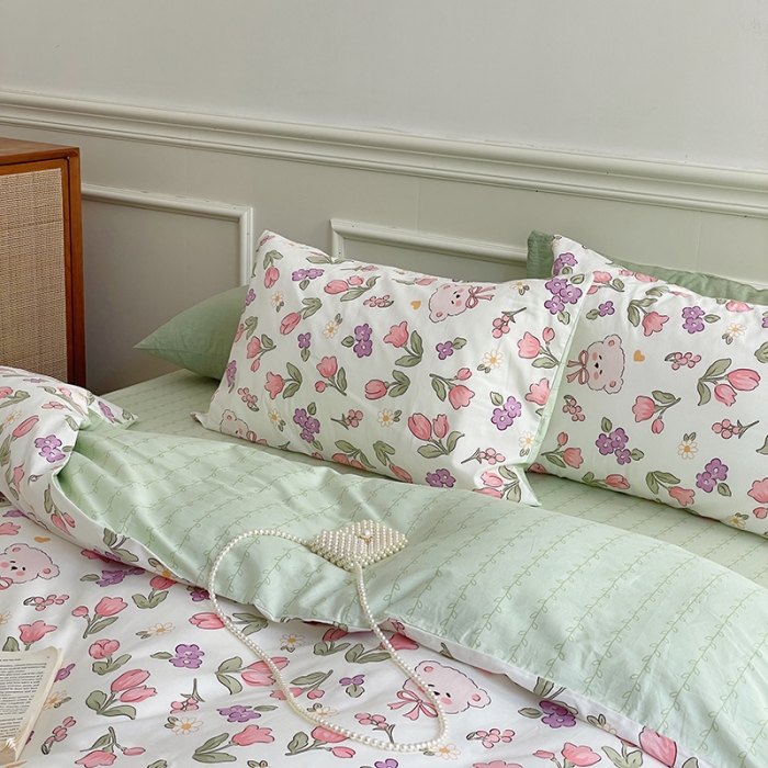 91家纺网 家纺一手货源 找家纺 昔可家纺 2022新款仙女风全棉爱丽丝系列印花四件套 熊熊花园