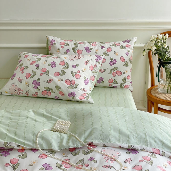 91家纺网 家纺一手货源 找家纺 昔可家纺 2022新款仙女风全棉爱丽丝系列印花四件套 熊熊花园