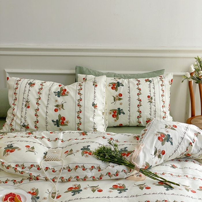 91家纺网 家纺一手货源 找家纺 昔可家纺 2022新款仙女风全棉爱丽丝系列印花四件套 樱桃花