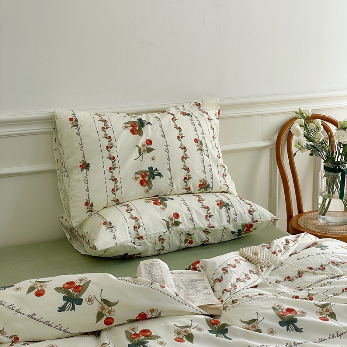 91家纺网 家纺一手货源 找家纺 昔可家纺 2022新款仙女风全棉爱丽丝系列印花四件套 樱桃花