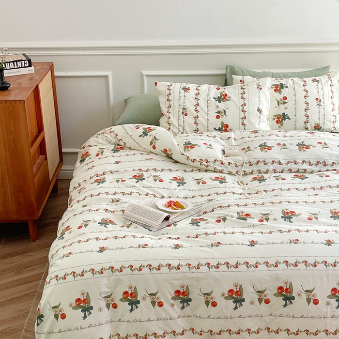 91家纺网 家纺一手货源 找家纺 昔可家纺 2022新款仙女风全棉爱丽丝系列印花四件套 樱桃花