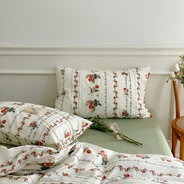 91家纺网 家纺一手货源 找家纺 昔可家纺 2022新款仙女风全棉爱丽丝系列印花四件套 樱桃花