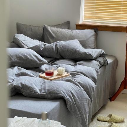 91家纺网 家纺一手货源 找家纺 艾咪 新款全棉水洗棉色织小提花四件套/三件套  棠深-雅灰