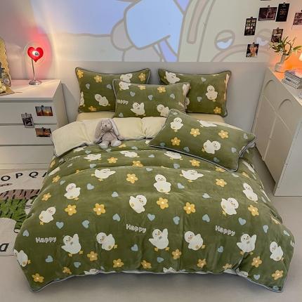 91家纺网 家纺一手货源 找家纺 塔塔 2025新款直播爆款高克重圆网包边牛奶绒四件套 跳跳鸭