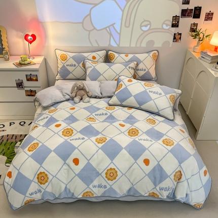 91家纺网 家纺一手货源 找家纺 塔塔2025新款直播爆款高克重圆网包边牛奶绒四件套向阳花开