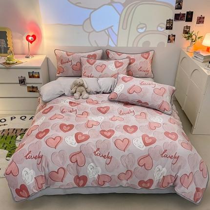 91家纺网 家纺一手货源 找家纺 塔塔2025新款直播爆款高克重圆网包边牛奶绒四件套油画粉爱心