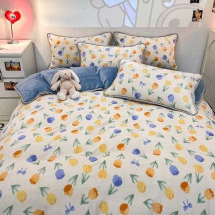 91家纺网 家纺一手货源 找家纺 塔塔2025新款直播爆款高克重圆网包边牛奶绒四件套莫奈后花园