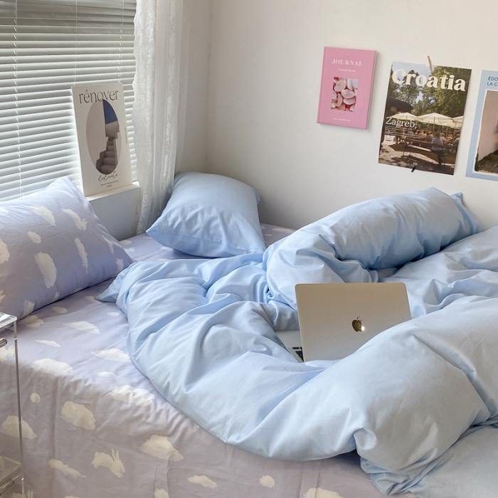 91家纺网 家纺一手货源 找家纺 昔可家纺 2022新款全棉ins云朵系列四件套 蓝云朵-被套蓝