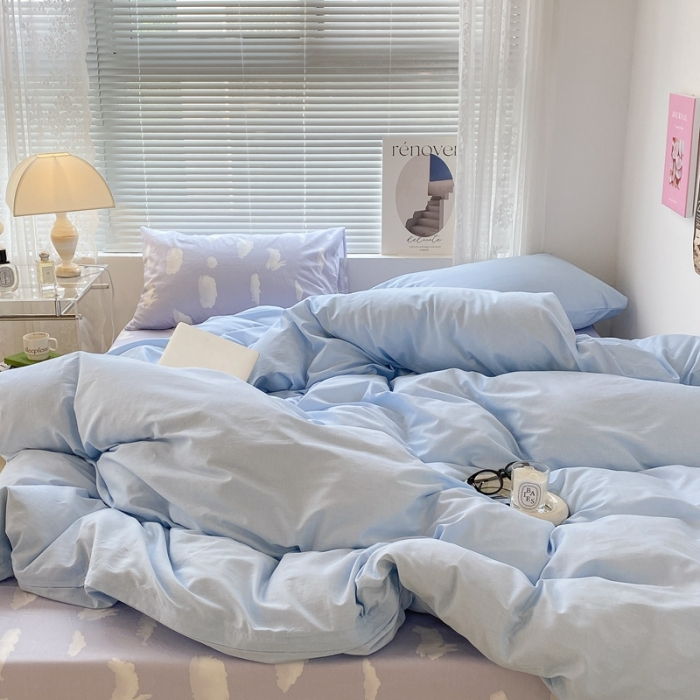 91家纺网 家纺一手货源 找家纺 昔可家纺 2022新款全棉ins云朵系列四件套 蓝云朵-被套蓝