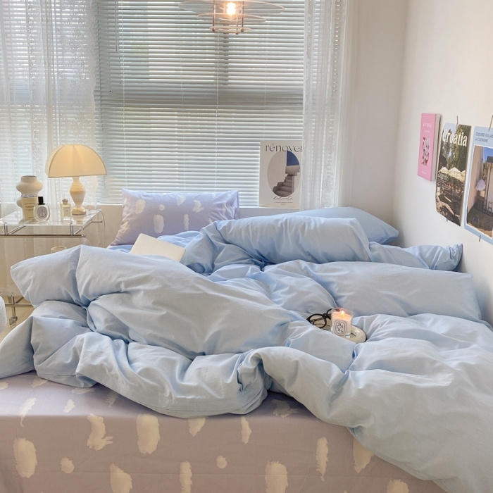 91家纺网 家纺一手货源 找家纺 昔可家纺 2022新款全棉ins云朵系列四件套 蓝云朵-被套蓝