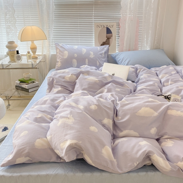 91家纺网 家纺一手货源 找家纺 昔可家纺 2022新款全棉ins云朵系列四件套 蓝云朵-被套云朵