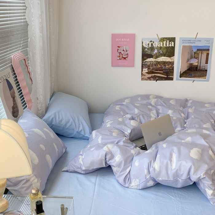 91家纺网 家纺一手货源 找家纺 昔可家纺 2022新款全棉ins云朵系列四件套 蓝云朵-被套云朵