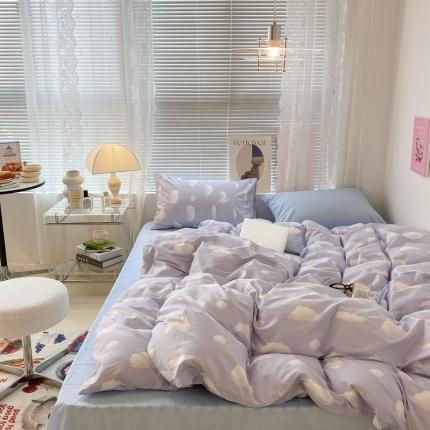 昔可家纺 2022新款全棉ins云朵系列四件套 蓝云朵-被套云朵