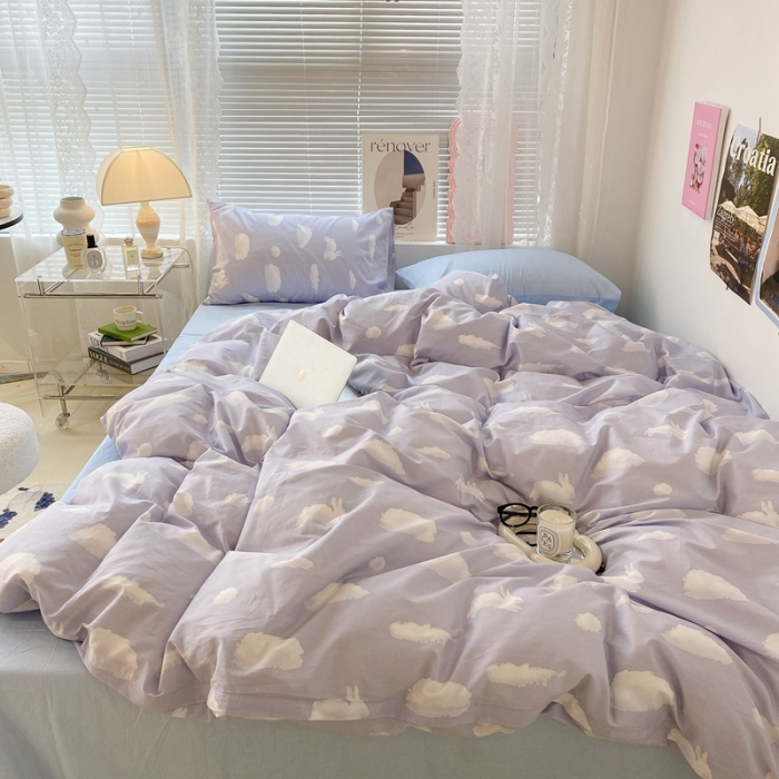 91家纺网 家纺一手货源 找家纺 昔可家纺 2022新款全棉ins云朵系列四件套 蓝云朵-被套云朵