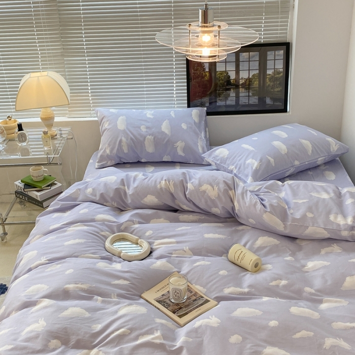 91家纺网 家纺一手货源 找家纺 昔可家纺 2022新款全棉ins云朵系列四件套 蓝云朵-全云朵