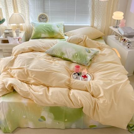 昔可家纺 2022新款全棉ins云朵系列四件套 绿色星空-被套黄