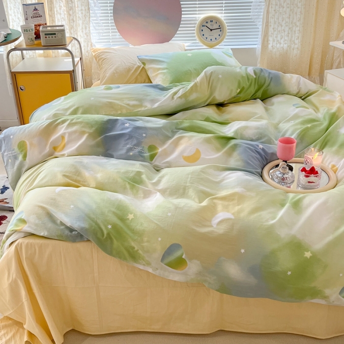 91家纺网 家纺一手货源 找家纺 昔可家纺 2022新款全棉ins云朵系列四件套 绿色星空-被套星空