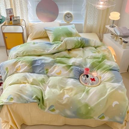 昔可家纺 2022新款全棉ins云朵系列四件套 绿色星空-被套星空