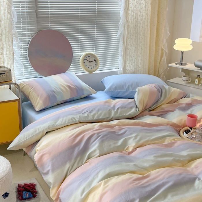 91家纺网 家纺一手货源 找家纺 昔可家纺 2022新款全棉ins云朵系列四件套 晕染彩虹