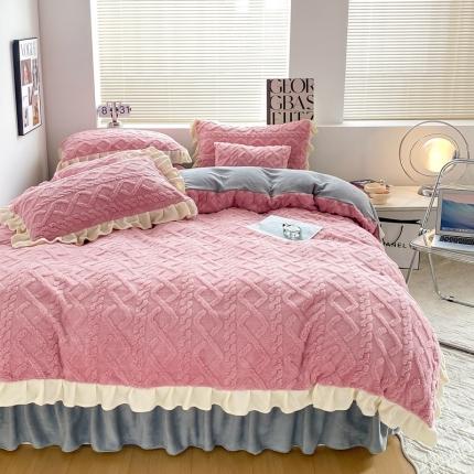 91家纺网 家纺一手货源 找家纺 （总）蝶帕 2024新韩版花边塔芙绒四件套牛奶绒三件套