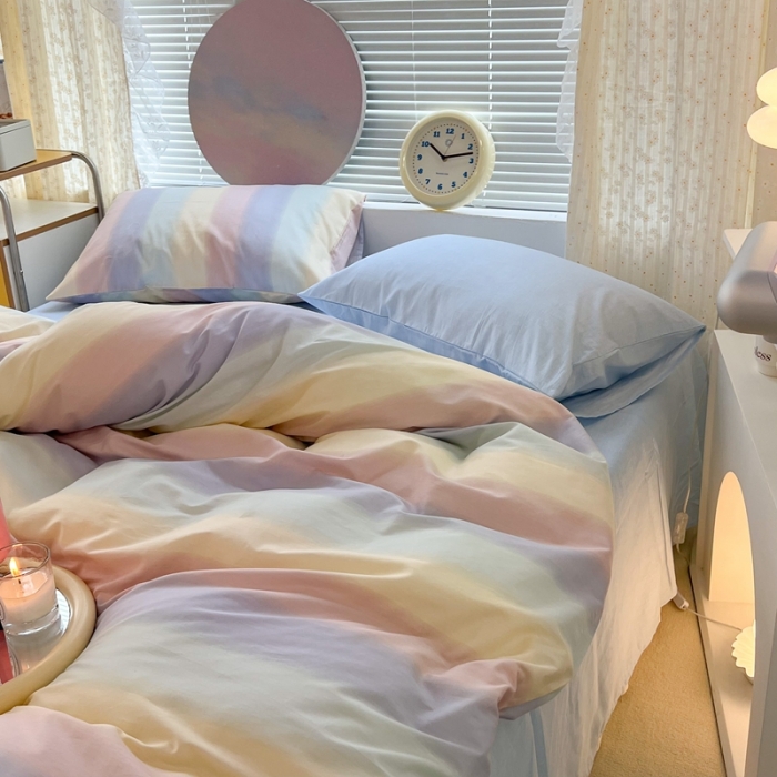 91家纺网 家纺一手货源 找家纺 昔可家纺 2022新款全棉ins云朵系列四件套 晕染彩虹