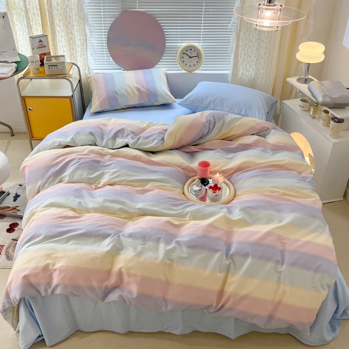 91家纺网 家纺一手货源 找家纺 昔可家纺 2022新款全棉ins云朵系列四件套 晕染彩虹