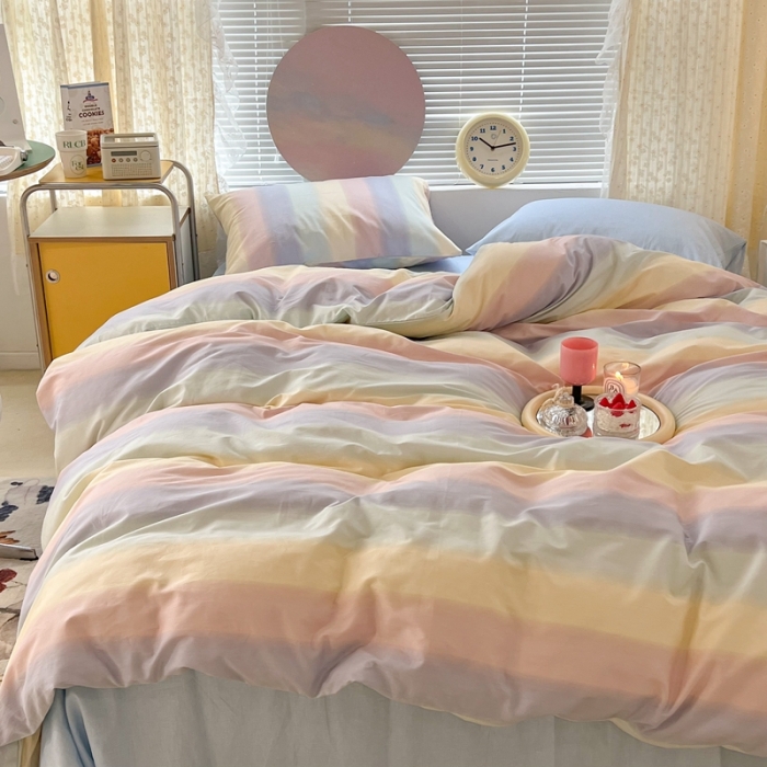 91家纺网 家纺一手货源 找家纺 昔可家纺 2022新款全棉ins云朵系列四件套 晕染彩虹