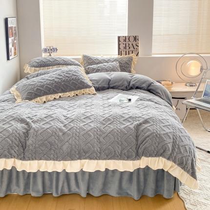 91家纺网 家纺一手货源 找家纺 （总）蝶帕 2024新韩版花边塔芙绒四件套牛奶绒三件套