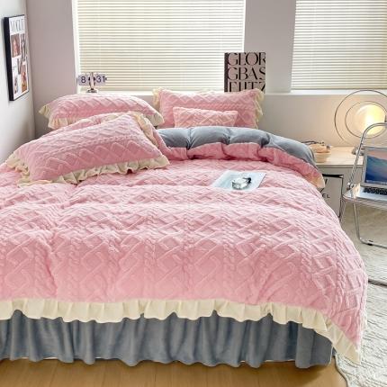 91家纺网 家纺一手货源 找家纺 （总）蝶帕 2024新韩版花边塔芙绒四件套牛奶绒三件套