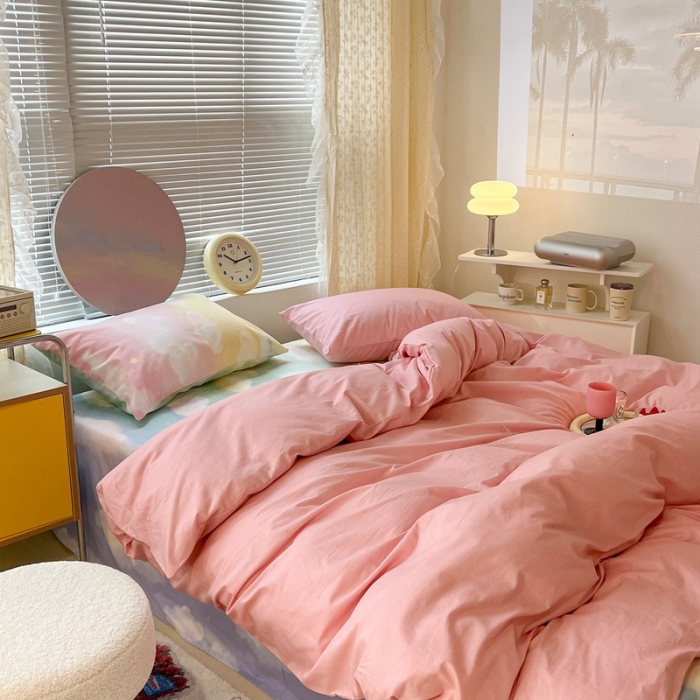 91家纺网 家纺一手货源 找家纺 昔可家纺 2022新款全棉ins云朵系列四件套 晕染天空-被套粉