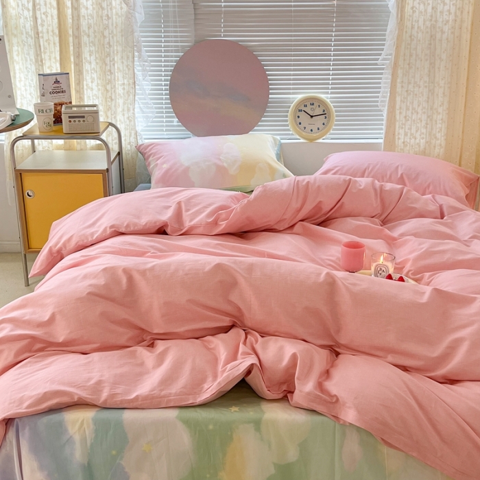 91家纺网 家纺一手货源 找家纺 昔可家纺 2022新款全棉ins云朵系列四件套 晕染天空-被套粉