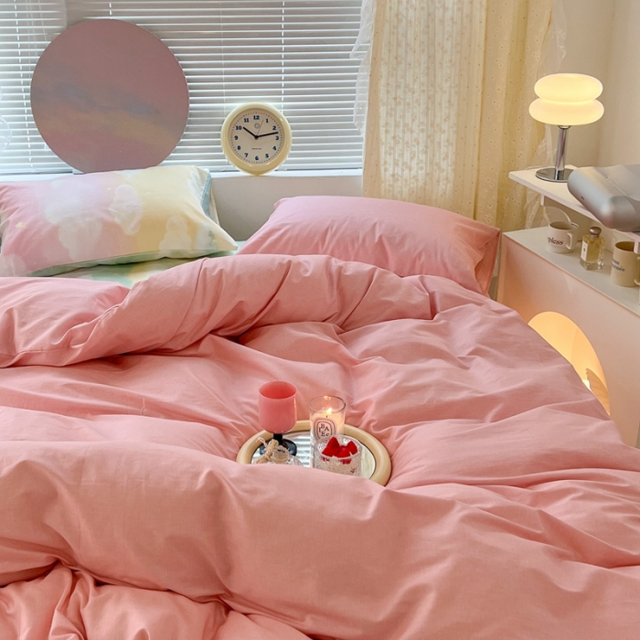 91家纺网 家纺一手货源 找家纺 昔可家纺 2022新款全棉ins云朵系列四件套 晕染天空-被套粉