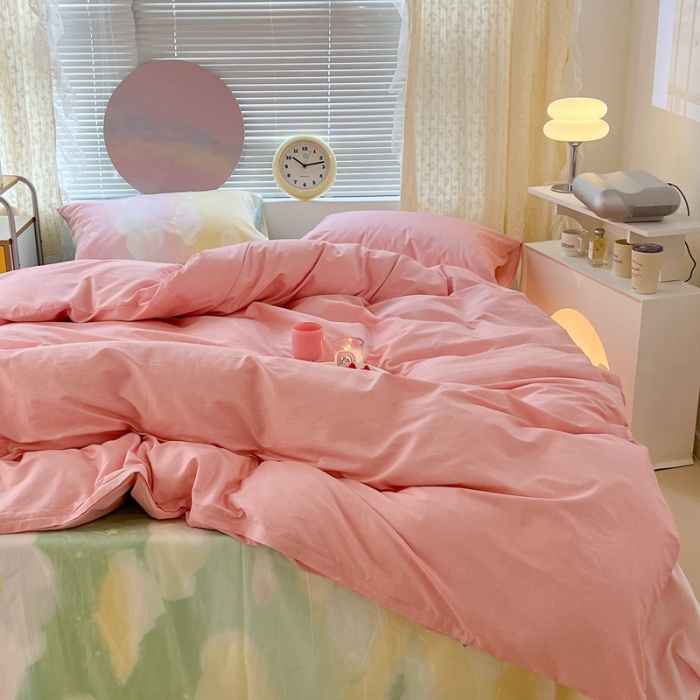 91家纺网 家纺一手货源 找家纺 昔可家纺 2022新款全棉ins云朵系列四件套 晕染天空-被套粉