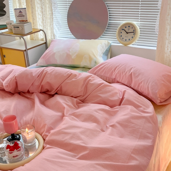 91家纺网 家纺一手货源 找家纺 昔可家纺 2022新款全棉ins云朵系列四件套 晕染天空-被套粉