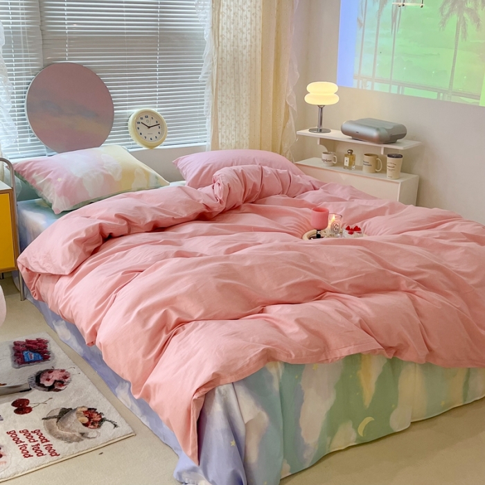 91家纺网 家纺一手货源 找家纺 昔可家纺 2022新款全棉ins云朵系列四件套 晕染天空-被套粉