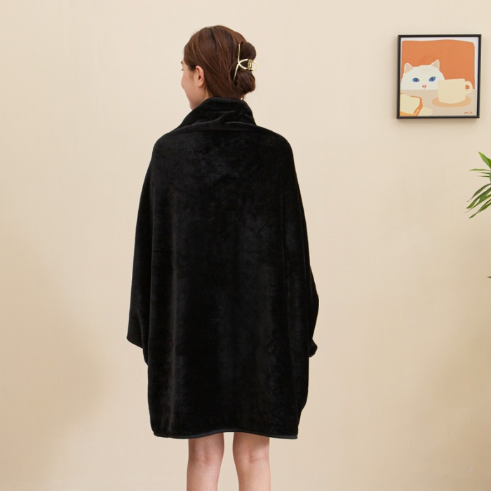 91家纺网 家纺一手货源 找家纺 卡琪曼 2022新款纯色双层牛奶绒复合披肩毯 星空灰