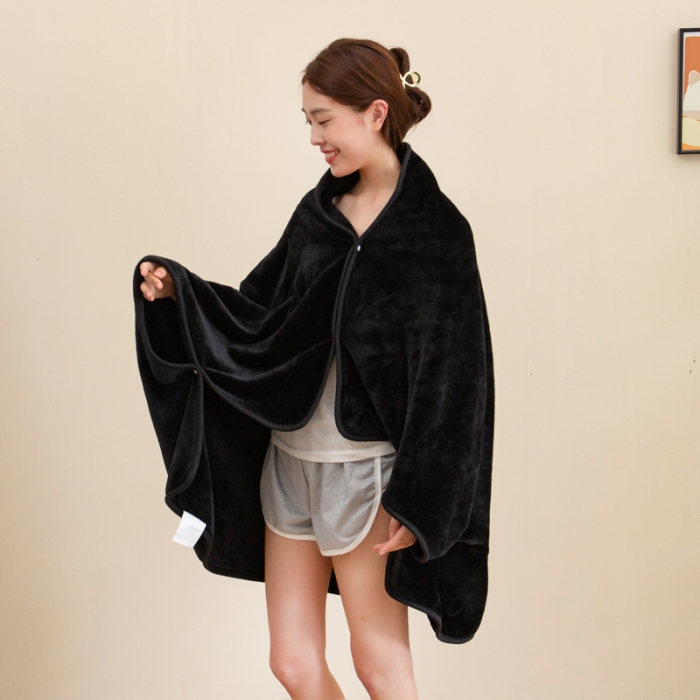 91家纺网 家纺一手货源 找家纺 卡琪曼 2022新款纯色双层牛奶绒复合披肩毯 星空灰