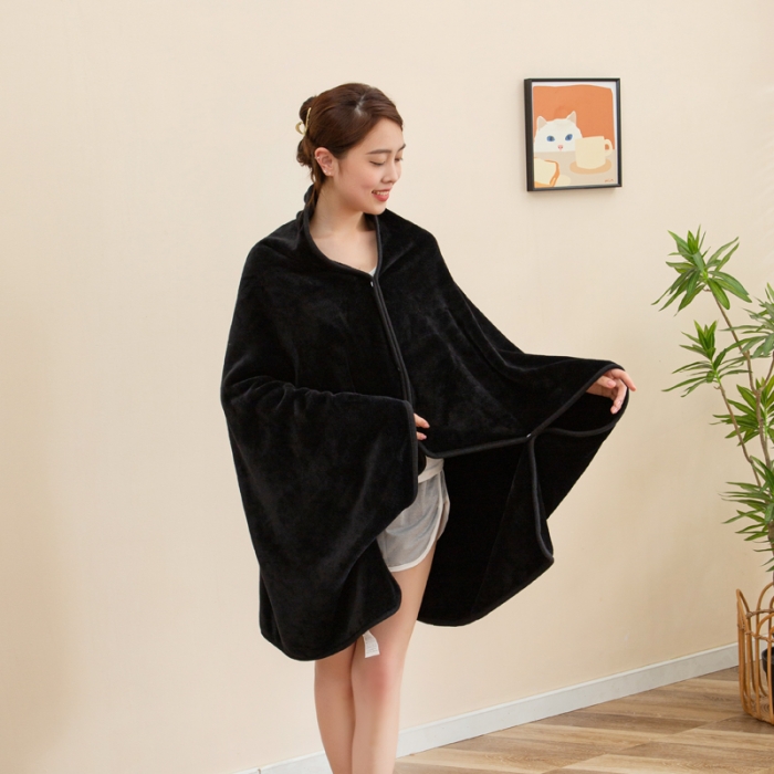 91家纺网 家纺一手货源 找家纺 卡琪曼 2022新款纯色双层牛奶绒复合披肩毯 星空灰