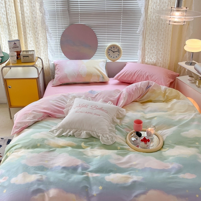 91家纺网 家纺一手货源 找家纺 昔可家纺 2022新款全棉ins云朵系列四件套 晕染天空-被套天空