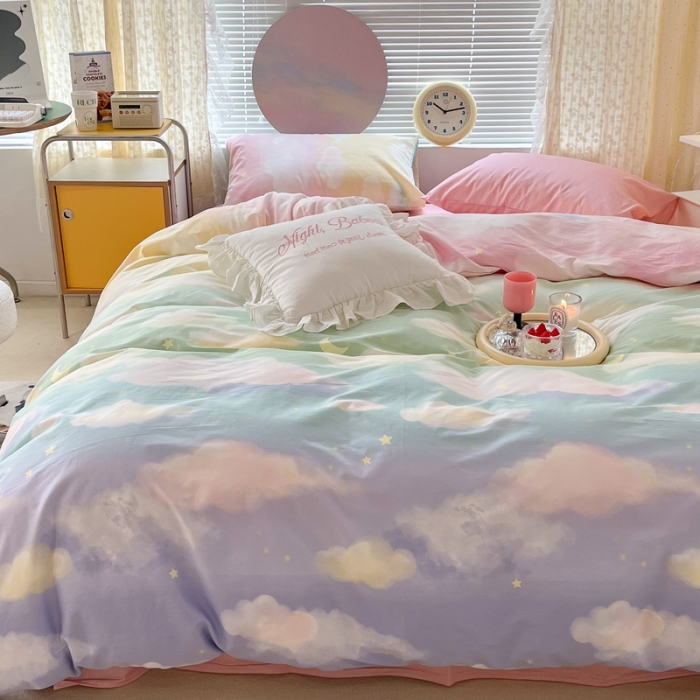 91家纺网 家纺一手货源 找家纺 昔可家纺 2022新款全棉ins云朵系列四件套 晕染天空-被套天空