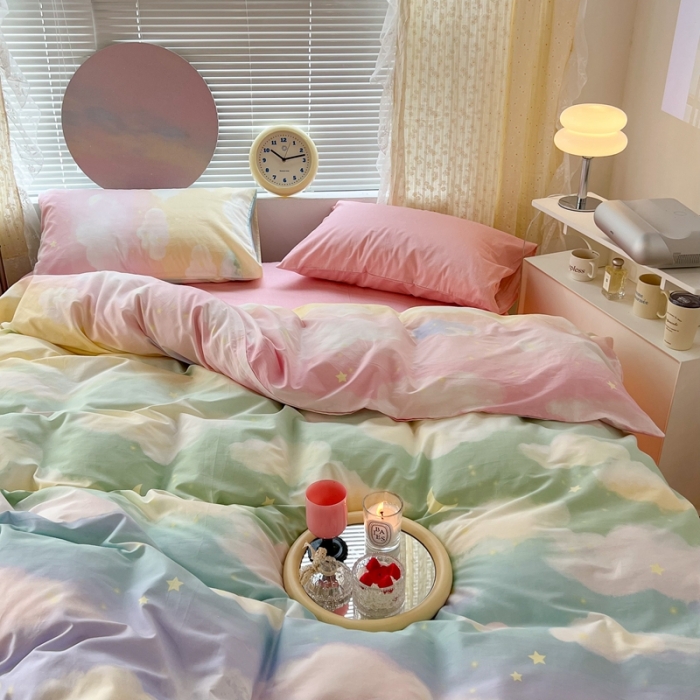 91家纺网 家纺一手货源 找家纺 昔可家纺 2022新款全棉ins云朵系列四件套 晕染天空-被套天空