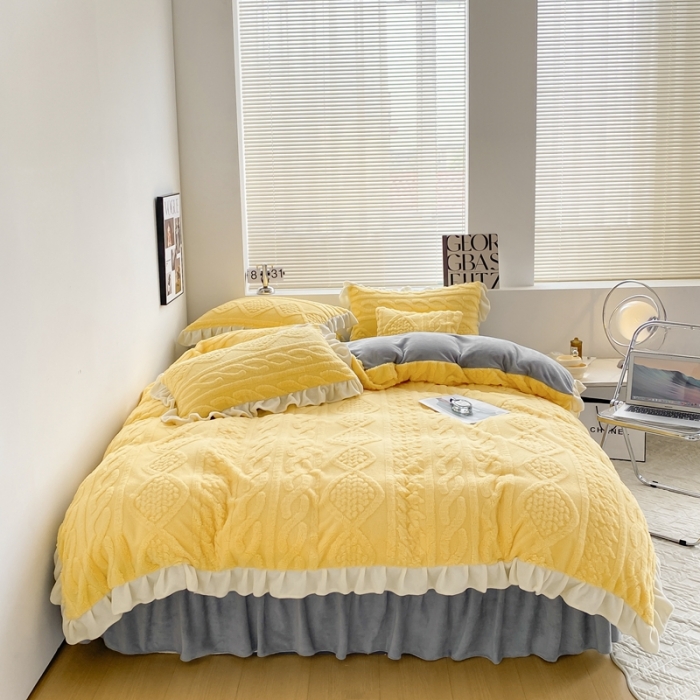 91家纺网 家纺一手货源 找家纺 （总）蝶帕 2024新韩版花边塔芙绒四件套牛奶绒三件套