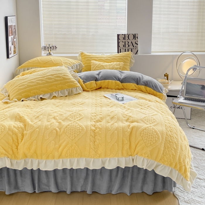 91家纺网 家纺一手货源 找家纺 （总）蝶帕 2024新韩版花边塔芙绒四件套牛奶绒三件套