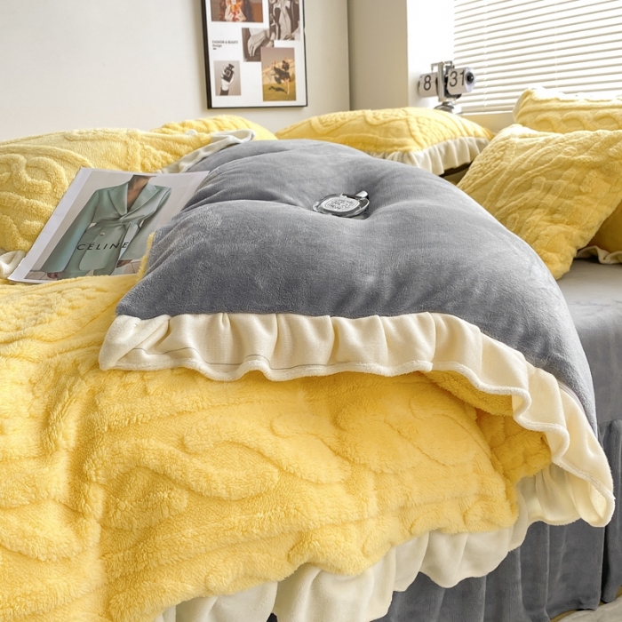 91家纺网 家纺一手货源 找家纺 （总）蝶帕 2024新韩版花边塔芙绒四件套牛奶绒三件套