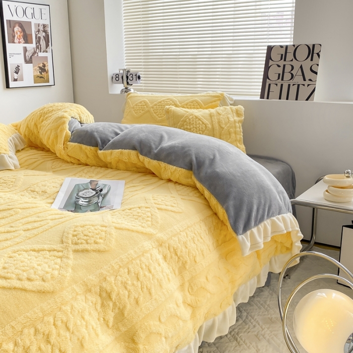 91家纺网 家纺一手货源 找家纺 （总）蝶帕 2024新韩版花边塔芙绒四件套牛奶绒三件套