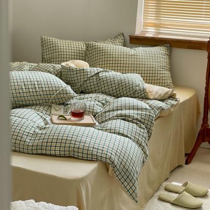 91家纺网 家纺一手货源 找家纺 艾咪 新款全棉水洗棉色织小提花四件套/三件套 梵希-橄榄绿